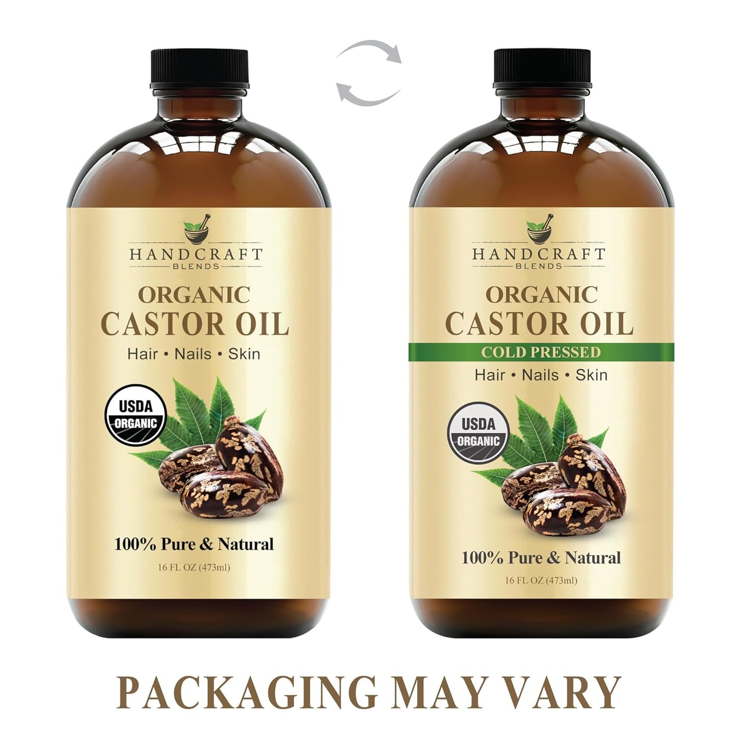 Premium Cold-Pressed Organic Castor Oil - 16 Fl Oz - 100% Pure and Natural Carrier Oil for Enhanced Hair Growth, Eyelash and Eyebrow Nourishment, and Skin Hydration