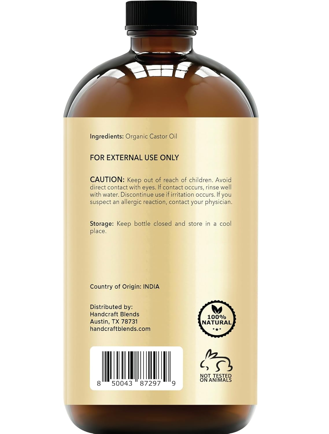 Premium Cold-Pressed Organic Castor Oil - 16 Fl Oz - 100% Pure and Natural Carrier Oil for Enhanced Hair Growth, Eyelash and Eyebrow Nourishment, and Skin Hydration