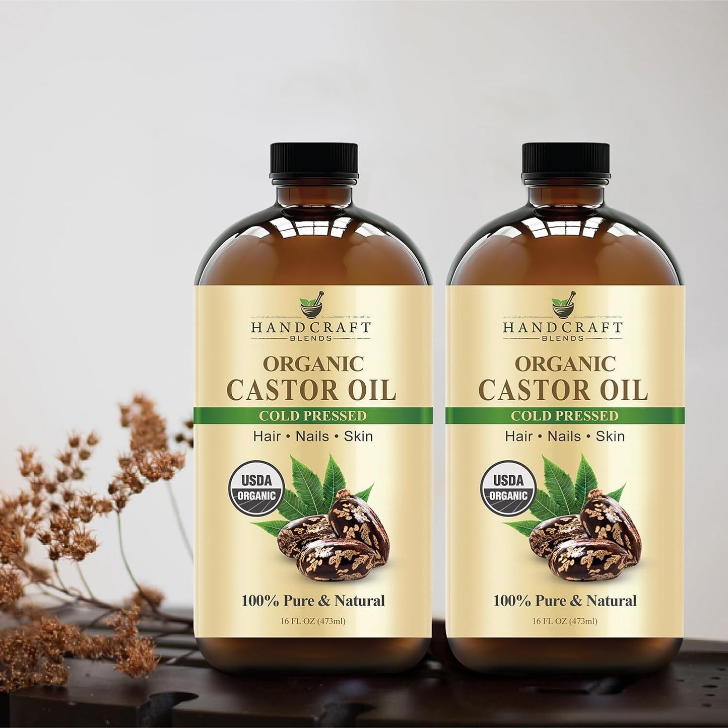 Premium Cold-Pressed Organic Castor Oil - 16 Fl Oz - 100% Pure and Natural Carrier Oil for Enhanced Hair Growth, Eyelash and Eyebrow Nourishment, and Skin Hydration
