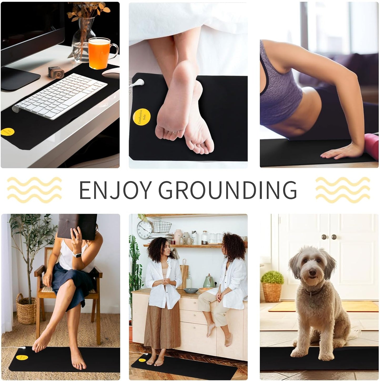 Premium Grounding Mat Set - 26.7" x 9.8" (2 Pack) for Enhanced Earth Grounding Therapy in Bed, Office, Living Room, and Kitchen with Bonus Grounding Wrist Bands
