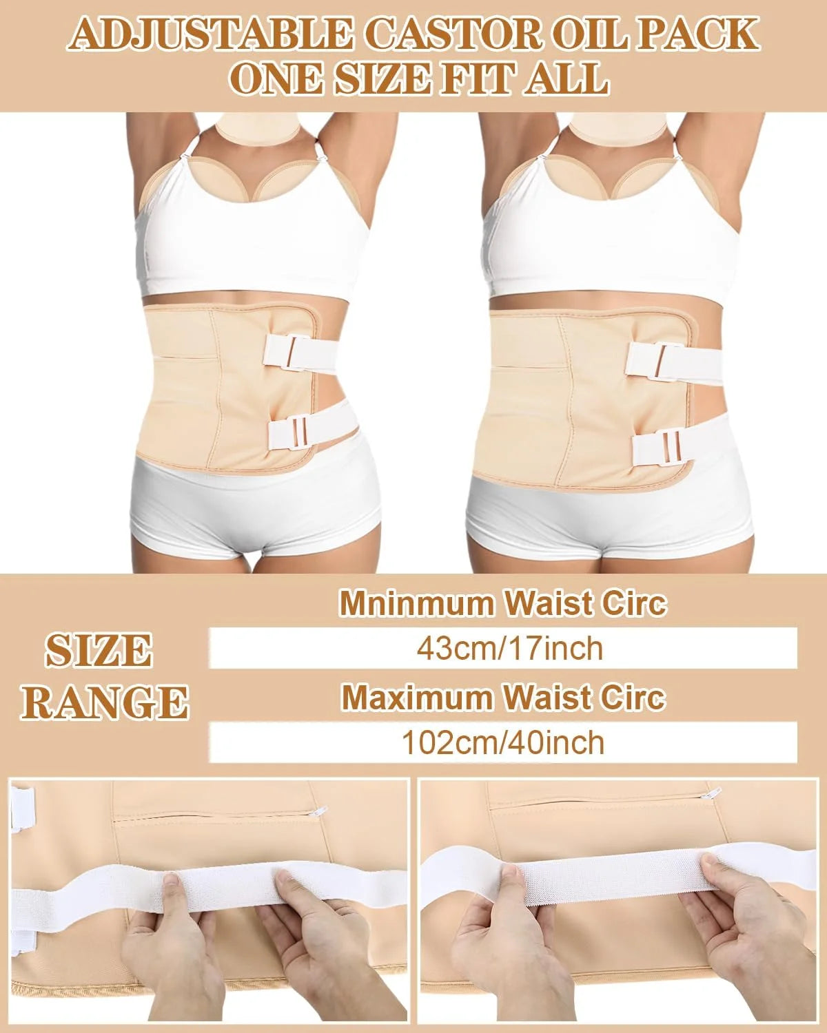 RACCOMB 5-Piece Castor Oil Pack Wrap Set for Comprehensive Body Relief - Ideal for Waist, Neck, and Knees