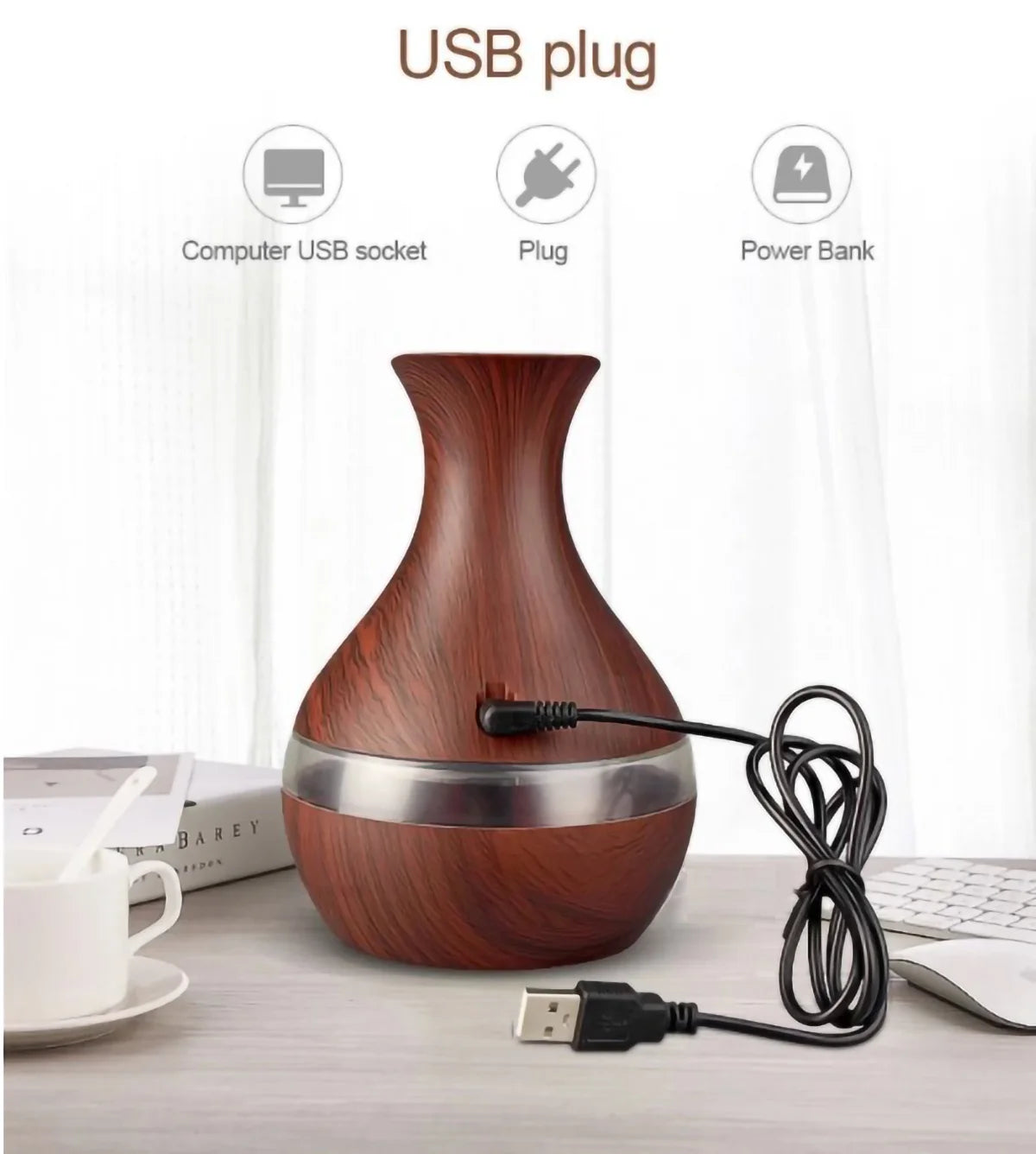 300ML Ultrasonic Essential Oil Aroma Diffuser with 7 Soothing LED Color Options for Enhanced Air Quality