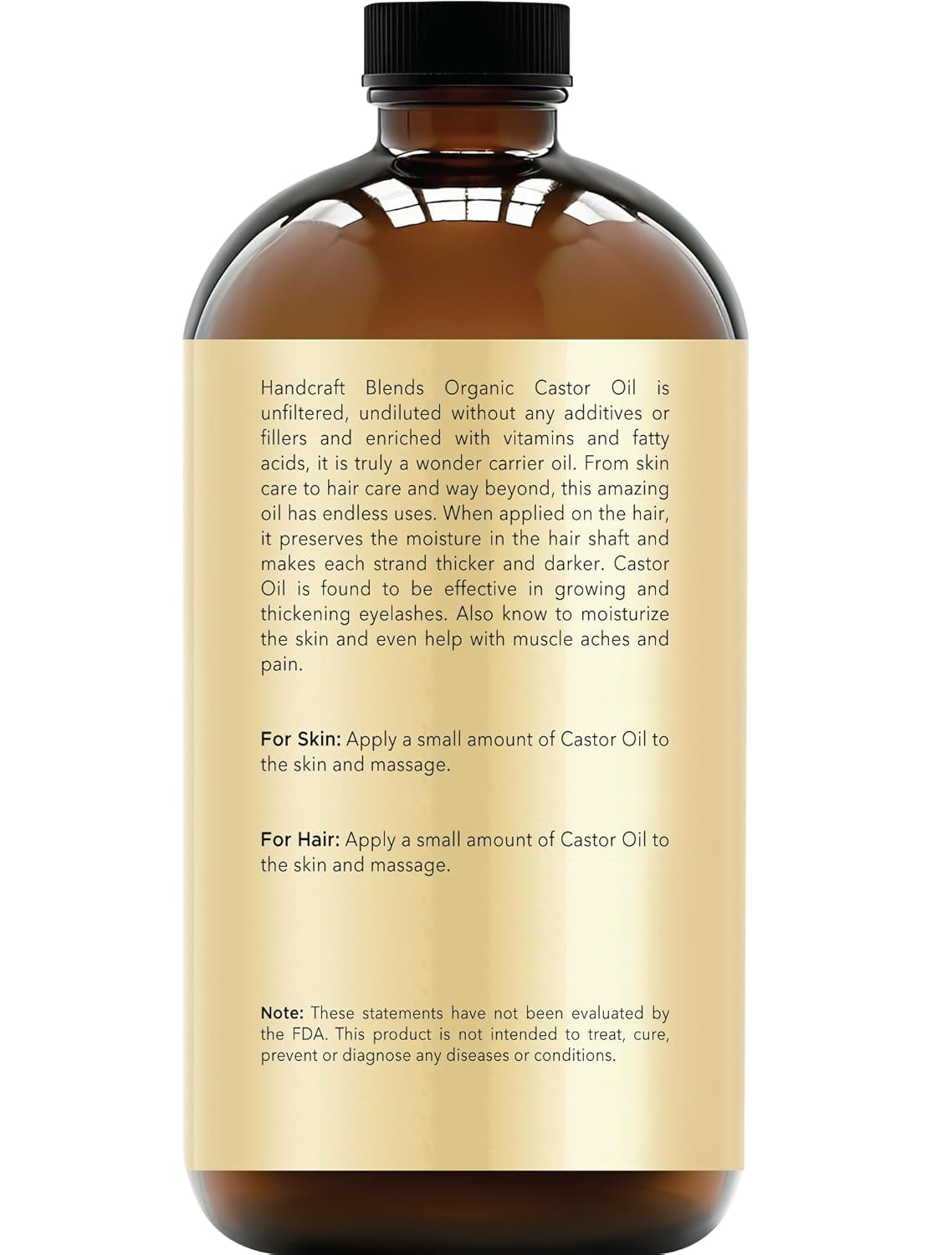 Premium Cold-Pressed Organic Castor Oil - 16 Fl Oz - 100% Pure and Natural Carrier Oil for Enhanced Hair Growth, Eyelash and Eyebrow Nourishment, and Skin Hydration