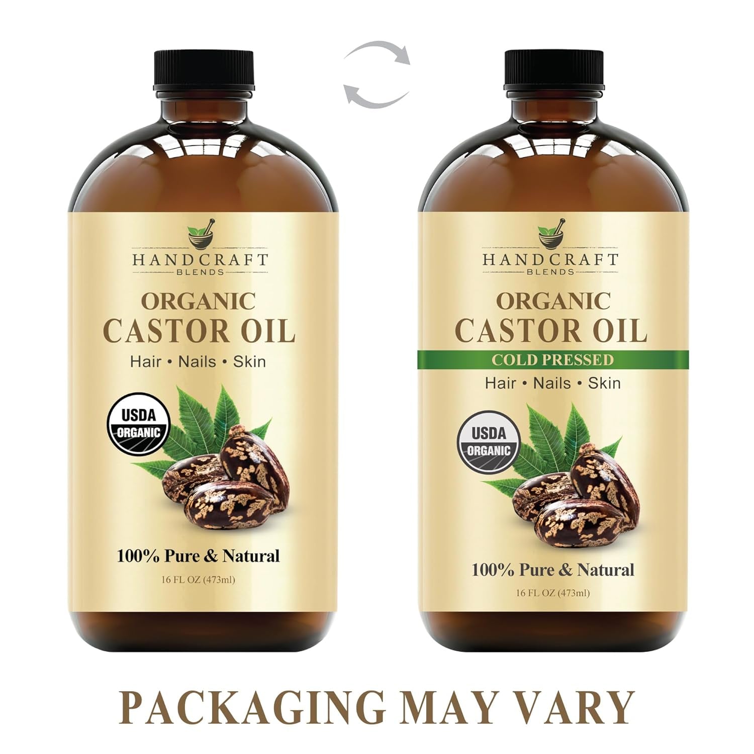Premium Cold-Pressed Organic Castor Oil - 16 Fl Oz - 100% Pure and Natural Carrier Oil for Enhanced Hair Growth, Eyelash and Eyebrow Nourishment, and Skin Hydration