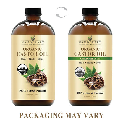Premium Cold-Pressed Organic Castor Oil - 16 Fl Oz - 100% Pure and Natural Carrier Oil for Enhanced Hair Growth, Eyelash and Eyebrow Nourishment, and Skin Hydration