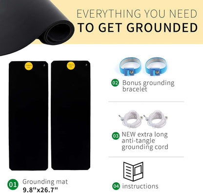 Premium Grounding Mat Set - 26.7" x 9.8" (2 Pack) for Enhanced Earth Grounding Therapy in Bed, Office, Living Room, and Kitchen with Bonus Grounding Wrist Bands