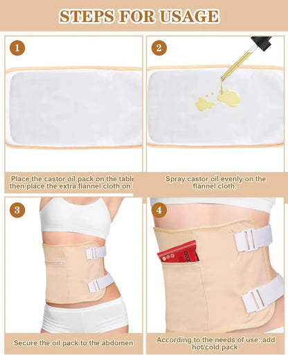 RACCOMB 5-Piece Castor Oil Pack Wrap Set for Comprehensive Body Relief - Ideal for Waist, Neck, and Knees