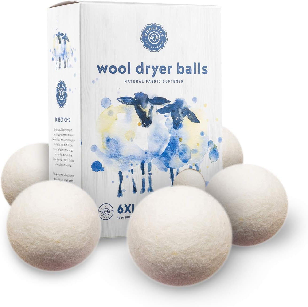 Wool Dryer Balls Organic: Our Big Wool Spheres Are the Best Fabric Softener | 6-Pack XL Dryer Balls for Laundry Is Made with New Zealand Wool | Use Laundry Balls for Dryer with Essential Oils