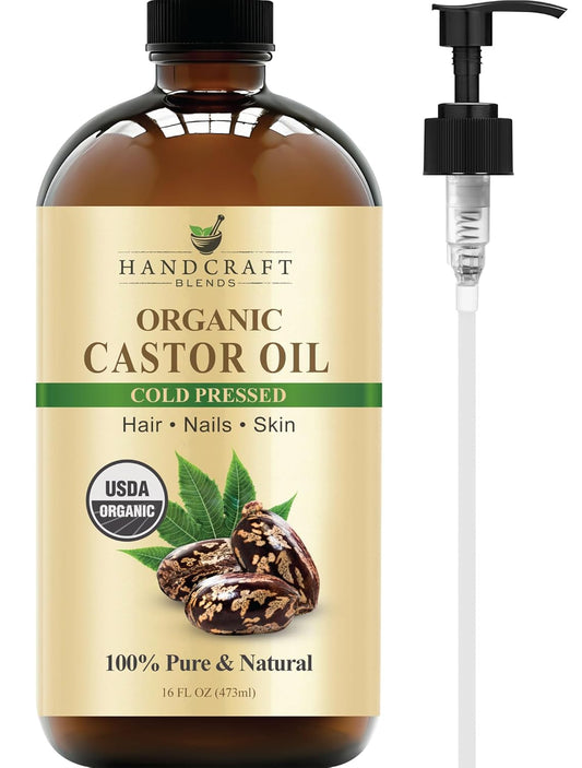 Premium Cold-Pressed Organic Castor Oil - 16 Fl Oz - 100% Pure and Natural Carrier Oil for Enhanced Hair Growth, Eyelash and Eyebrow Nourishment, and Skin Hydration