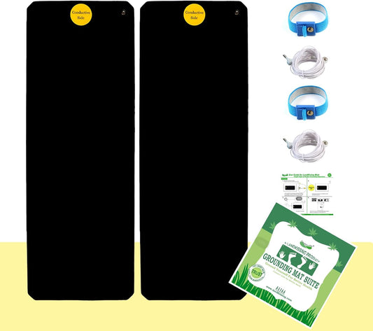 Premium Grounding Mat Set - 26.7" x 9.8" (2 Pack) for Enhanced Earth Grounding Therapy in Bed, Office, Living Room, and Kitchen with Bonus Grounding Wrist Bands